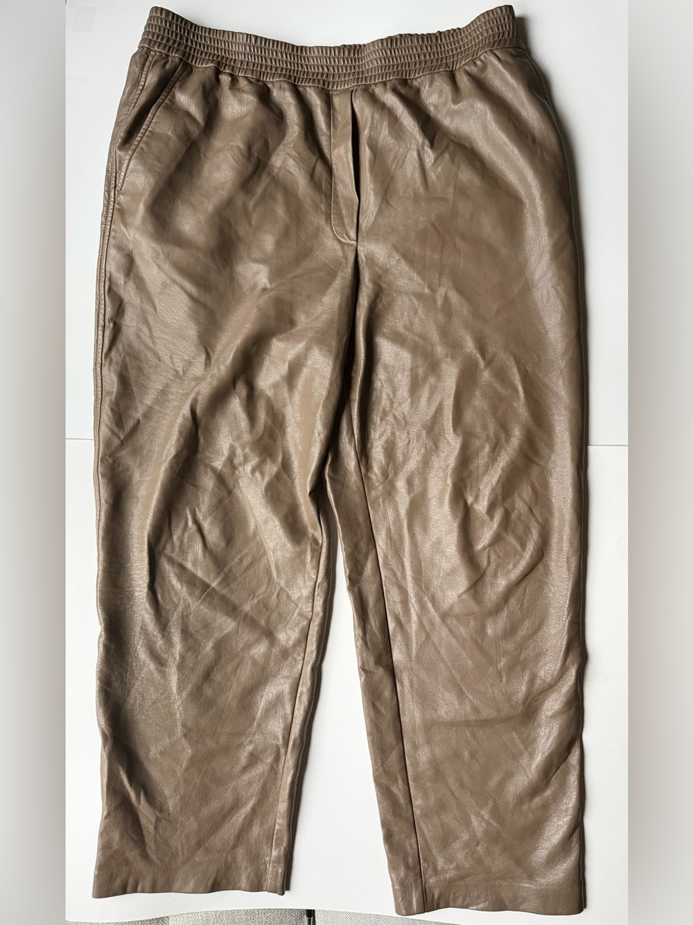 Wilfred Aritzia Taupe Vegan Leather Pull-On Pants High Rise Straight Leg - Picture 2 of 11